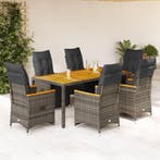 vidaXL 7-delige Bistroset met kussens poly rattan grijs, Verzenden