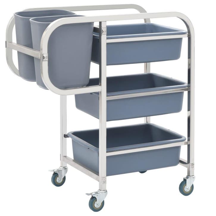vidaXL Keukenwagen met kunststof containers 82x43,5x93 cm, Maison & Meubles, Cuisine | Ustensiles de cuisine, Envoi