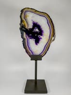 Very unique purple pattern agate slice on stand Gepolijste -