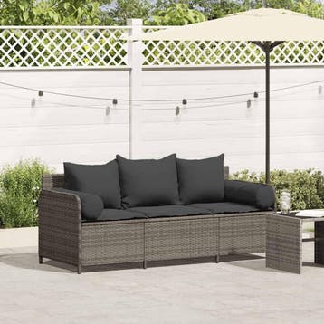 vidaXL Tuinbank 3-zits met kussens poly rattan grijs, Verzenden, Nieuw