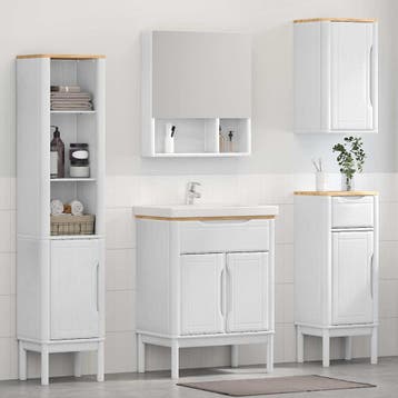 vidaXL Badkamermeubel Set FLORO 4 st Wit Massief vurenhout, Huis en Inrichting, Badkamer | Badkamermeubels, Verzenden, Nieuw