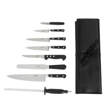 Messenset | RVS | Zwart | 8 Stuks | Incl. Foudraal Deglon, Verzenden, Nieuw in verpakking