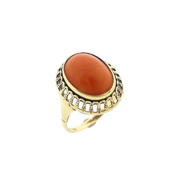 Antiek gouden ring met bloedkoraal, Ophalen of Verzenden
