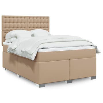 vidaXL Boxspring met matras kunstleer cappuccinokleurig, Verzenden