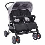 vidaXL Tweelingwagen staal grijs en zwart, Kinderen en Baby's, Verzenden, Nieuw