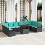 vidaXL Tuinbank Set met kussen 11 pcs Zwart Poly rattan, Verzenden, Nieuw
