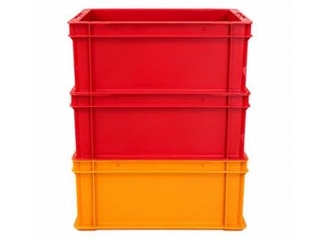Veiling - 3 Kunststof Magazijnbakken Rood/Oranje – ca. 40x, Nieuw