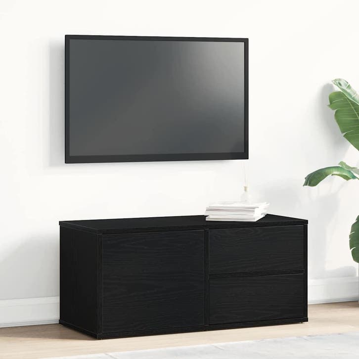 vidaXL TV Kast met lade Zwart Eiken 80 x 34 x 36 cm Bewerkt, Huis en Inrichting, Kasten |Televisiemeubels, Nieuw, Verzenden