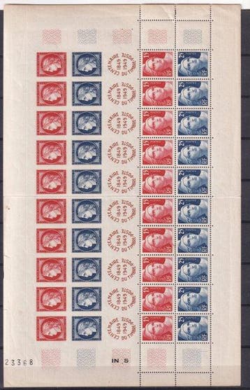 France 1949 - 2 feuillets du centenaire du timbre - Yvert