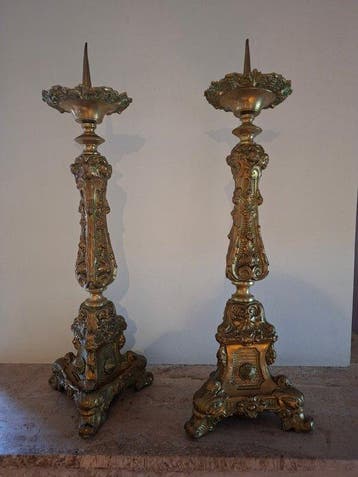Kandelaar (2) - Messing - Rococo altaarkandelaars - 66 cm -