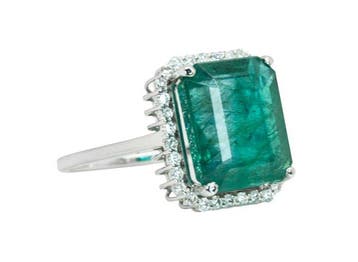Bague - 14 carats Or blanc, Green (Zambie, pétrole mineur) -, Nieuw