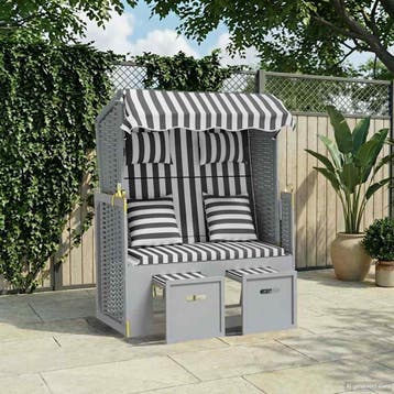 vidaXL Strandstoel met kussens poly rattan en massief hout, Tuin en Terras, Verzenden, Nieuw