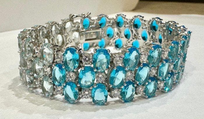 Zonder minimumprijs - Armband Zilver - 6.30ct. tw. Saffier -, Handtassen en Accessoires, Armbanden