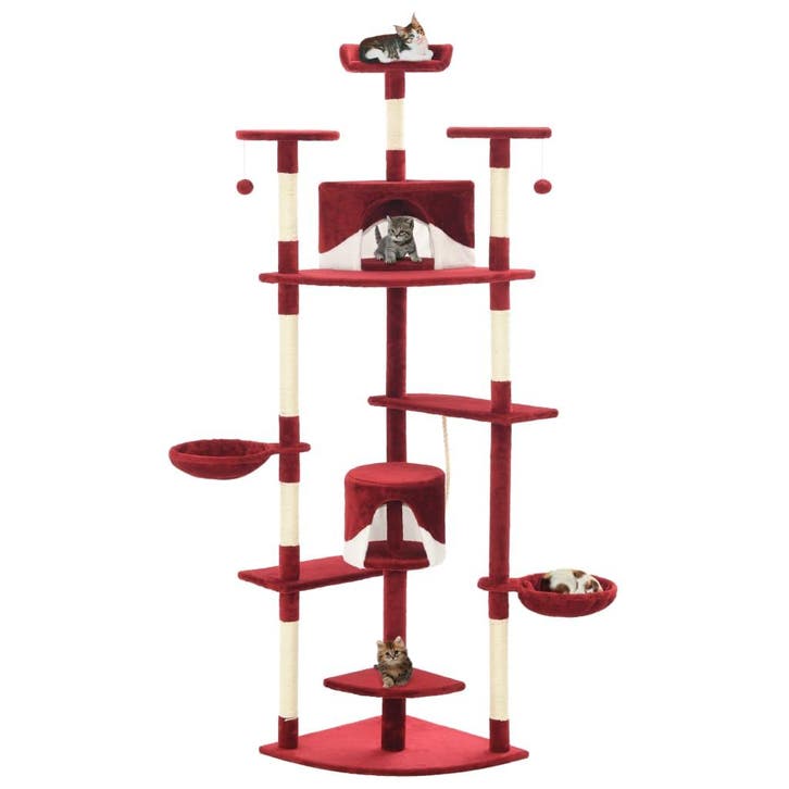 vidaXL Kattenkrabpaal met sisal krabpalen 203 cm rood en wit, Dieren en Toebehoren, Katten-accessoires, Nieuw, Verzenden