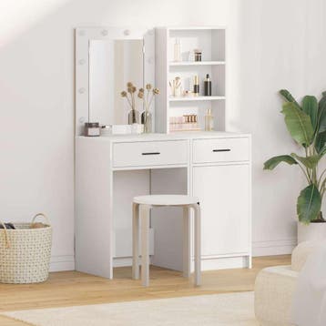 vidaXL Dressing tafel set met LED 2 st Wit Bewerkt hout, Huis en Inrichting, Verzenden, Nieuw
