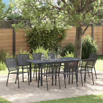 vidaXL Tuin Eettafel Set 9 pcs Antraciet Poedergecoat staal, Tuin en Terras, Tuinsets en Loungesets, Verzenden, Nieuw