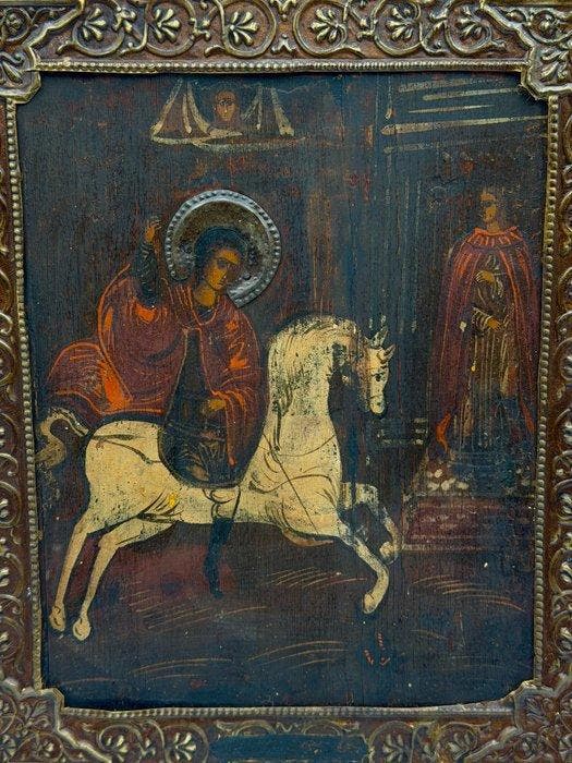 Icoon - Sint-Joris de Overwinnaar - Hout, Antiek en Kunst, Kunst | Niet-Westerse kunst