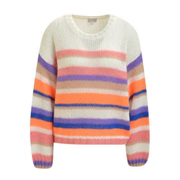 Milano Italy • gestreepte mohair trui • S, Kleding | Dames, Verzenden, Wit, Maat 36 (S), Milano Italy