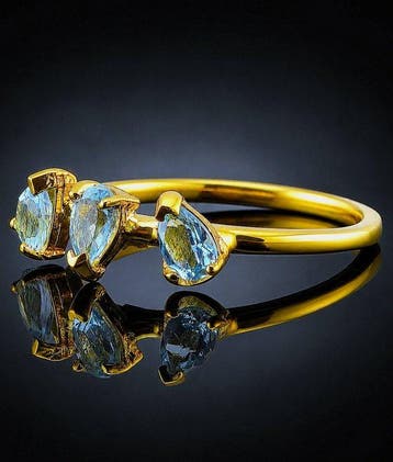 Blauwe topaasring - 925 sterlingzilver - goud verguld -