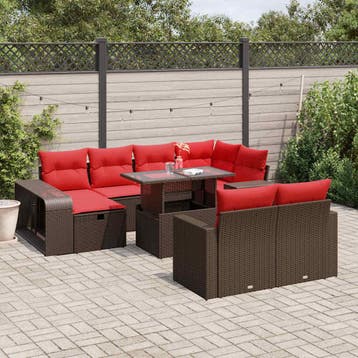 vidaXL 11-delige tuinbankset met kussens, bruin polyrotan, Verzenden