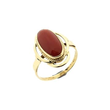 Vintage gouden ring met bloedkoraal, Gebruikt, Ophalen of Verzenden, 17 tot 18, Met edelsteen