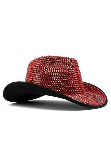 KIMU® Cowboyhoed Rood Strass Steentjes Rode Cowgirl Western, Ophalen of Verzenden, Nieuw