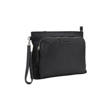 Testoni Bologna Black Karibu Calf + Fabric Hand Clutch Bag +