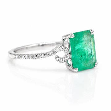 Zonder minimumprijs - Ring Platina - 1.96ct. tw. Smaragd -, Handtassen en Accessoires, Ringen, Nieuw