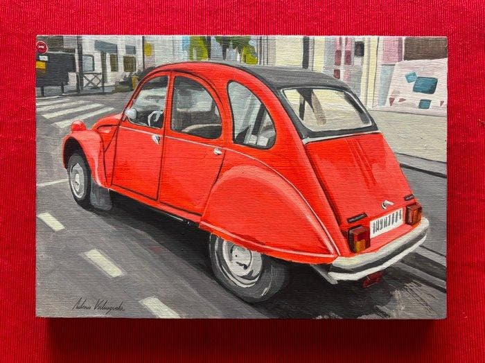Antonio Valenzuela - Citroen 2CV Red, Antiek en Kunst, Kunst | Schilderijen | Modern