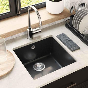 vidaXL Wasbak 80% Kwarts en 20% Hars 430 x 460 mm Zwart, Huis en Inrichting, Keuken | Keukenelementen, Verzenden, Nieuw
