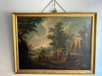 Scuola napoletana (XVIII-XIX) - Grande paesaggio fluviale