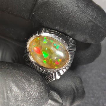 Bague chevalière argent s925 opale Stayish honeycomb Bijoux-
