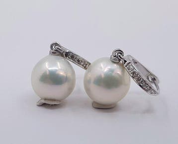 Oorbellen - 14 karaat Witgoud - 0.09ct. tw. - 10×11 mm, Nieuw