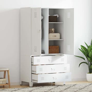 vidaXL Kledingkast industrieel 90x50x180 cm metaal wit, Huis en Inrichting, Verzenden, Nieuw