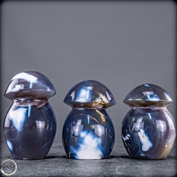 Orca-Achat Pilz-Set – Bijzondere natuurkunst uit steen-