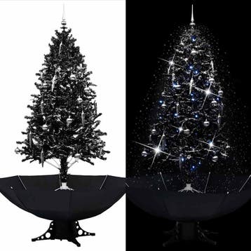 vidaXL Kerstboom sneeuwend met paraplubasis 190 cm PVC zwart, Verzenden