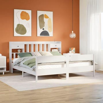 vidaXL Bed met boekenkast zonder matras grenenhout wit, Huis en Inrichting, Verzenden, Nieuw