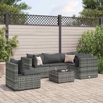 vidaXL 6-delige Loungeset met kussens poly rattan grijs, Verzenden, Nieuw, Loungeset