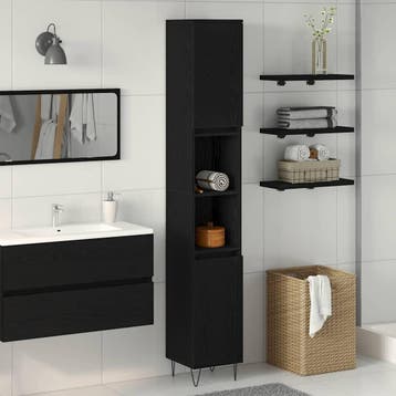 Smalle badkamerkast 30x190cm zwart eiken: Tweede kansje!, (Half)hoge kast, Minder dan 50 cm, Gebruikt, Verzenden