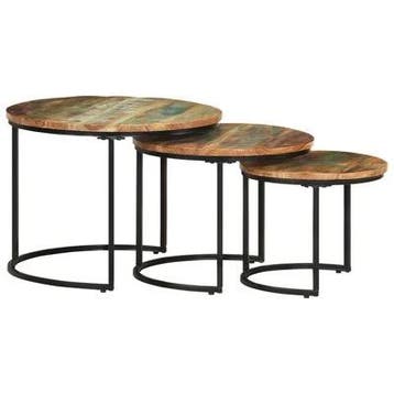 tafeltjesset massief hout | Retour deal | Knallerprijs!, Huis en Inrichting, Tafels | Bijzettafels, 45 tot 60 cm, Verzenden, Rond