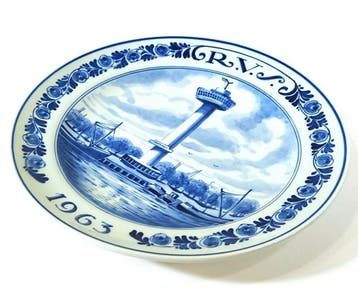 Vintage delfts blauw wandbord Euromast met havengezicht, R, Verzenden, Nieuw
