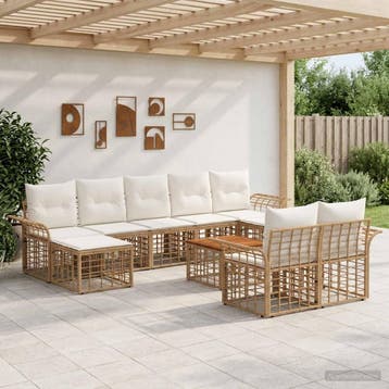 vidaXL Buiten bank set 10 st Natuurlijk en Crème Wit, Verzenden, Nieuw