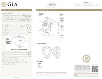 1 pcs Diamant (Traitement de couleur) - 2.91 ct - Poire -, Handtassen en Accessoires, Nieuw