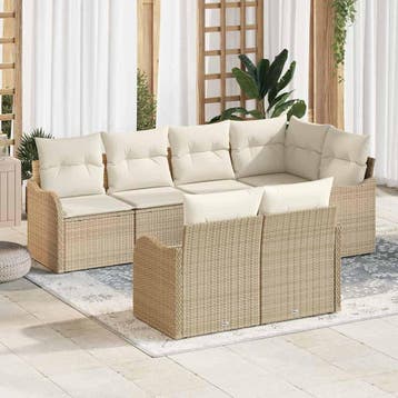 vidaXL Tuinbank Set 7 st Beige Poly rattan, Tuin en Terras, Verzenden, Nieuw