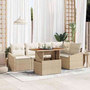 vidaXL Tuinbank Set met opslag 6 pcs Beige Poly rattan, Verzenden