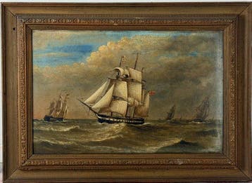 British school. (XlX) - A British Naval brig under sail