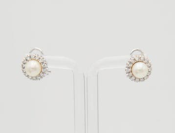 Oorbellen - 18 karaat Witgoud Diamant (Natuurlijk) - Parel, Nieuw