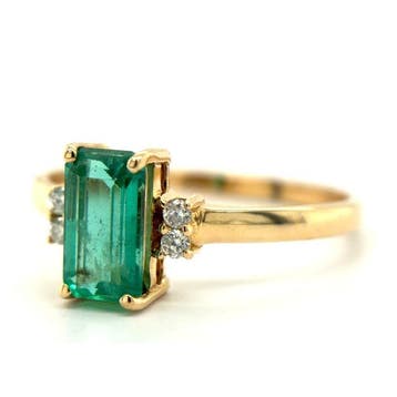 Ring - 14 karaat Geel goud - 1.01ct. tw. Smaragd - Diamant, Nieuw