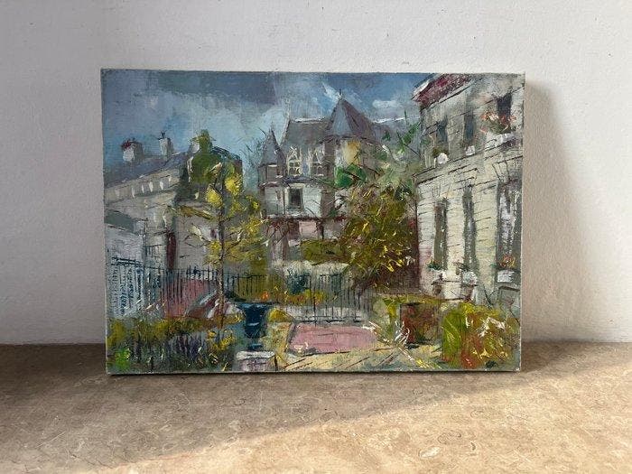 Europese school (XX) - Jardin urbain au crépuscule, Antiquités & Art, Art | Peinture | Classique