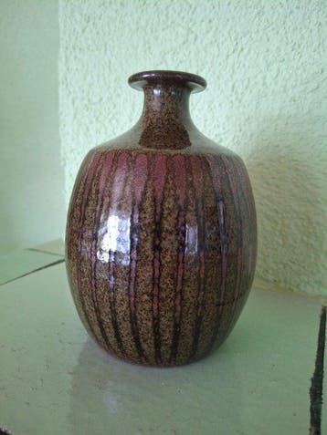 Vase en forme de bouteille - Grès - Vase bouteille peint à, Antiquités & Art